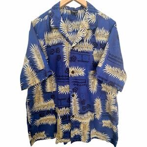 Royal Creations Blue Palm Leaf Hawaiian Aloha Shirt Men's XL